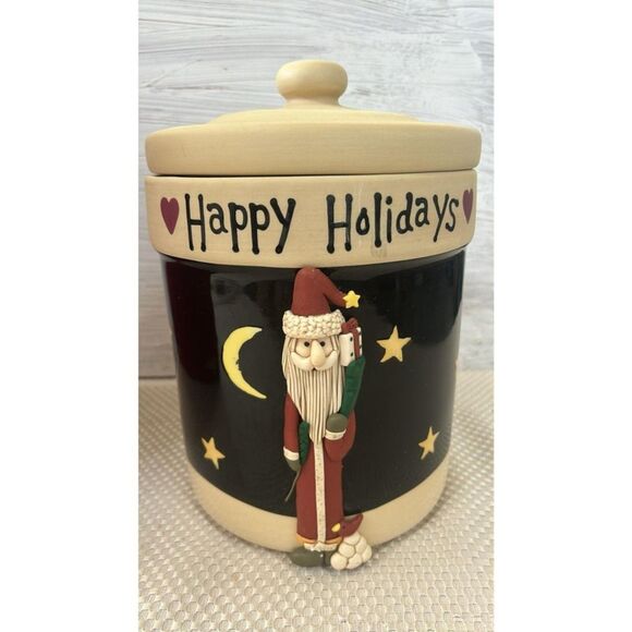 Christmas Cookie Jar Becca Barton ceramic Midnight Snowman CIC7311 - Picture 2 of 14